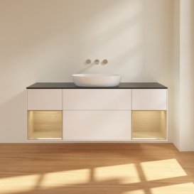 Тумба под раковину Villeroy & Boch Finion 160х50,1 см с подсветкой МДФ белый матовый лак/стекло черное матовое FD02PCMT