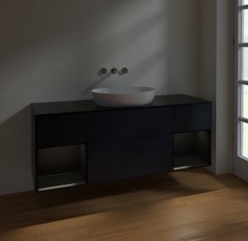 Тумба под раковину Villeroy & Boch Finion 160х50,1 см с подсветкой МДФ темно-синий матовый лак/стекло черное матовое FD02PDHG