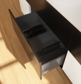 Тумба під раковину Villeroy & Boch Finion 160х50,1 см із підсвічуванням МДФ чорний матовий лак/скло біле матове GD01GFPD