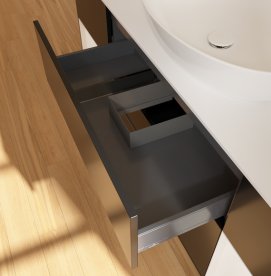 Тумба під раковину Villeroy & Boch Finion 160х50,1 см із підсвічуванням МДФ чорний матовий лак/скло біле матове GD01GFPD