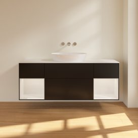 Тумба під раковину Villeroy & Boch Finion 160х50,1 см із підсвічуванням МДФ чорний матовий лак/скло біле матове GD01GFPD