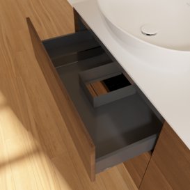 Тумба под раковину Villeroy & Boch Finion 160х50,1 см МДФ шпон грецкого ореха/стекло белое матовое F96100GN