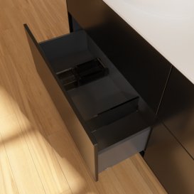 Тумба под раковину Villeroy & Boch Finion 160х50,1 см МДФ черный матовый лак/стекло белое матовое F96100PD