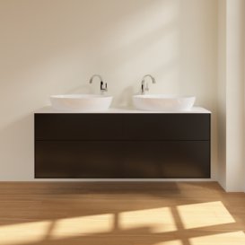 Тумба под раковину Villeroy & Boch Finion 160х50,1 см МДФ черный матовый лак/стекло белое матовое F96100PD