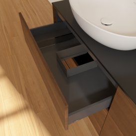 Тумба под раковину Villeroy & Boch Finion 160х50,1 см МДФ шпон грецкого ореха/стекло черное матовое F96200GN