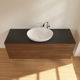 Тумба під раковину Villeroy & Boch Finion 160х50,1 см МДФ шпон волоського горіха/скло чорне матове F97200GN