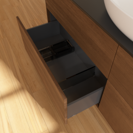 Тумба під раковину Villeroy & Boch Finion 160х50,1 см МДФ шпон волоського горіха/скло чорне матове F97200GN