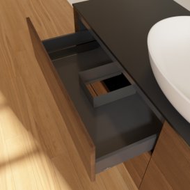 Тумба під раковину Villeroy & Boch Finion 160х50,1 см МДФ шпон волоського горіха/скло чорне матове F97200GN