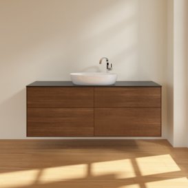 Тумба під раковину Villeroy & Boch Finion 160х50,1 см МДФ шпон волоського горіха/скло чорне матове F97200GN