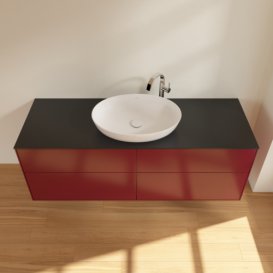 Тумба под раковину Villeroy & Boch Finion 160х50,1 см МДФ пион матовый лак/стекло черное матовое F97200HB