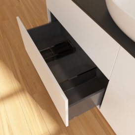 Тумба під раковину Villeroy & Boch Finion 160х50,1 см МДФ білий матовий лак/скло чорне матове F97200MT