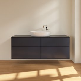 Тумба під раковину Villeroy & Boch Finion 160х50,1 см МДФ темно-синій матовий лак/скло чорне матове F97200HG