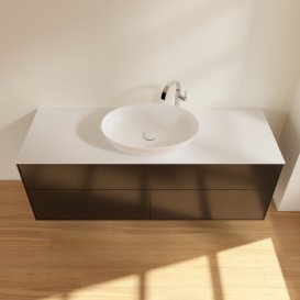 Тумба под раковину Villeroy & Boch Finion 160х50,1 см с подсветкой МДФ черный матовый лак/стекло белое матовое G97100PD