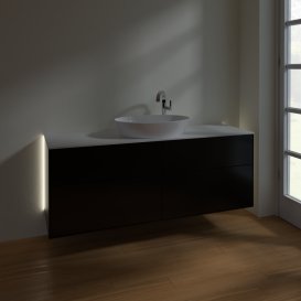 Тумба под раковину Villeroy & Boch Finion 160х50,1 см с подсветкой МДФ черный матовый лак/стекло белое матовое G97100PD