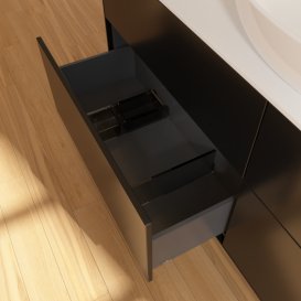 Тумба под раковину Villeroy & Boch Finion 160х50,1 см с подсветкой МДФ черный матовый лак/стекло белое матовое G97100PD