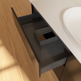 Тумба под раковину Villeroy & Boch Finion 160х50,1 см с подсветкой МДФ черный матовый лак/стекло белое матовое G97100PD