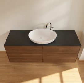 Тумба под раковину Villeroy & Boch Finion 160х50,1 см с подсветкой МДФ шпон грецкого ореха/стекло черное матовое G97200GN