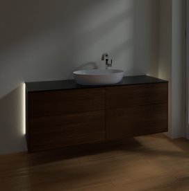 Тумба под раковину Villeroy & Boch Finion 160х50,1 см с подсветкой МДФ шпон грецкого ореха/стекло черное матовое G97200GN