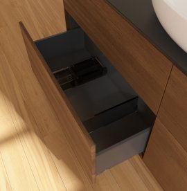 Тумба под раковину Villeroy & Boch Finion 160х50,1 см с подсветкой МДФ шпон грецкого ореха/стекло черное матовое G97200GN