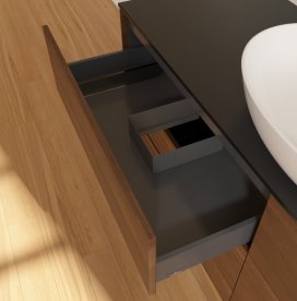 Тумба под раковину Villeroy & Boch Finion 160х50,1 см с подсветкой МДФ шпон грецкого ореха/стекло черное матовое G97200GN