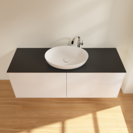 Тумба под раковину Villeroy & Boch Finion 160х50,1 см с подсветкой МДФ белый матовый лак/стекло черное матовое G97200MT