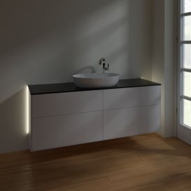 Тумба под раковину Villeroy & Boch Finion 160х50,1 см с подсветкой МДФ белый матовый лак/стекло черное матовое G97200MT