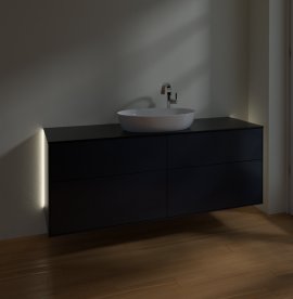 Тумба під раковину Villeroy & Boch Finion 160х50,1 см із підсвічуванням МДФ темно-синій матовий лак/скло чорне матове G97200HG