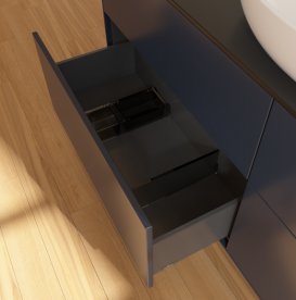 Тумба під раковину Villeroy & Boch Finion 160х50,1 см із підсвічуванням МДФ темно-синій матовий лак/скло чорне матове G97200HG