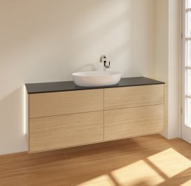 Тумба під раковину Villeroy & Boch Finion 160х50,1 см із підсвічуванням МДФ шпон дуба/скло чорне матове G97200PC