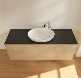 Тумба під раковину Villeroy & Boch Finion 160х50,1 см із підсвічуванням МДФ шпон дуба/скло чорне матове G97200PC