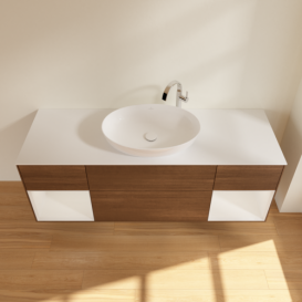 Тумба под раковину Villeroy & Boch Finion 160х50,1 см с подсветкой МДФ шпон грецкого ореха/стекло белое матовое F981GFGN