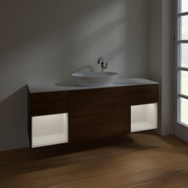 Тумба под раковину Villeroy & Boch Finion 160х50,1 см с подсветкой МДФ шпон грецкого ореха/стекло белое матовое F981GFGN