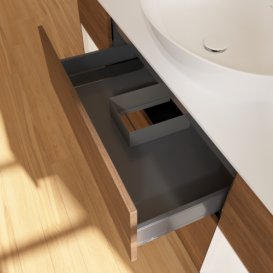 Тумба под раковину Villeroy & Boch Finion 160х50,1 см с подсветкой МДФ шпон грецкого ореха/стекло белое матовое F981GFGN