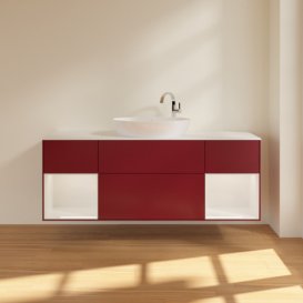 Тумба под раковину Villeroy & Boch Finion 160х50,1 см с подсветкой МДФ пион матовый лак/стекло белое матовое F981GFHB