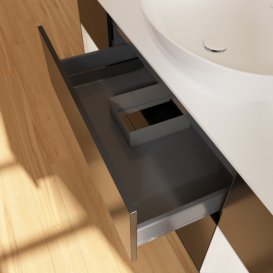 Тумба під раковину Villeroy & Boch Finion 160х50,1 см із підсвічуванням МДФ чорний матовий лак/скло біле матове F981GFPD