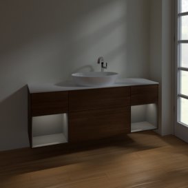 Тумба под раковину Villeroy & Boch Finion 160х50,1 см с подсветкой МДФ шпон грецкого ореха/стекло белое матовое F981GKGN