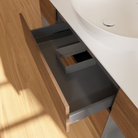 Тумба под раковину Villeroy & Boch Finion 160х50,1 см с подсветкой МДФ шпон грецкого ореха/стекло белое матовое F981GKGN