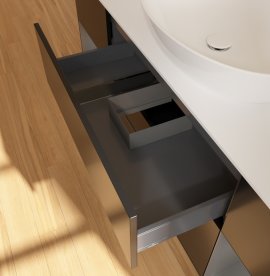 Тумба под раковину Villeroy & Boch Finion 160х50,1 см с подсветкой МДФ черный матовый лак/стекло белое матовое F981GKPD