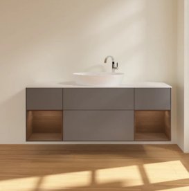 Тумба под раковину Villeroy & Boch Finion 160х50,1 см с подсветкой МДФ антрацит матовый лак/стекло белое матовое F981GNGK