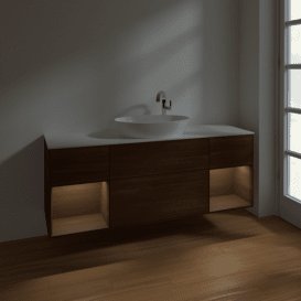 Тумба под раковину Villeroy & Boch Finion 160х50,1 см с подсветкой МДФ шпон грецкого ореха/стекло белое матовое F981GNGN