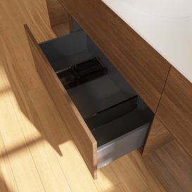 Тумба под раковину Villeroy & Boch Finion 160х50,1 см с подсветкой МДФ шпон грецкого ореха/стекло белое матовое F981GNGN