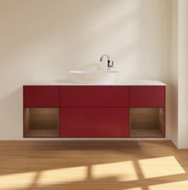 Тумба под раковину Villeroy & Boch Finion 160х50,1 см с подсветкой МДФ пион матовый лак/стекло белое матовое F981GNHB