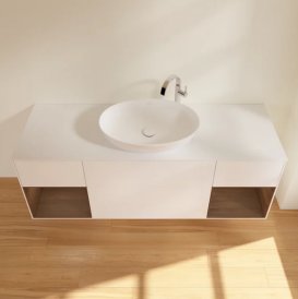 Тумба под раковину Villeroy & Boch Finion 160х50,1 см с подсветкой МДФ белый матовый лак/стекло белое матовое F981GNMT
