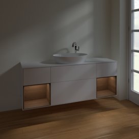 Тумба под раковину Villeroy & Boch Finion 160х50,1 см с подсветкой МДФ белый матовый лак/стекло белое матовое F981GNMT