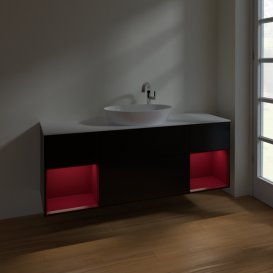 Тумба под раковину Villeroy & Boch Finion 160х50,1 см с подсветкой МДФ черный матовый лак/стекло белое матовое F981HBPD