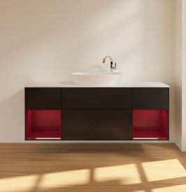 Тумба под раковину Villeroy & Boch Finion 160х50,1 см с подсветкой МДФ черный матовый лак/стекло белое матовое F981HBPD