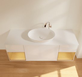 Тумба під раковину Villeroy & Boch Finion 160х50,1 см з підсвіткою МДФ білий глянцевий лак/скло біле матове F981HFGF
