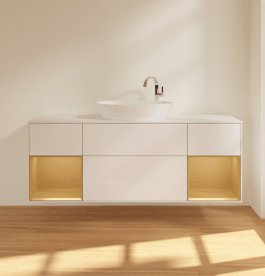 Тумба під раковину Villeroy & Boch Finion 160х50,1 см з підсвіткою МДФ білий глянцевий лак/скло біле матове F981HFGF