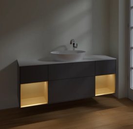 Тумба под раковину Villeroy & Boch Finion 160х50,1 см с подсветкой МДФ антрацит матовый лак/стекло белое матовое F981HFGK