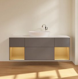 Тумба под раковину Villeroy & Boch Finion 160х50,1 см с подсветкой МДФ антрацит матовый лак/стекло белое матовое F981HFGK